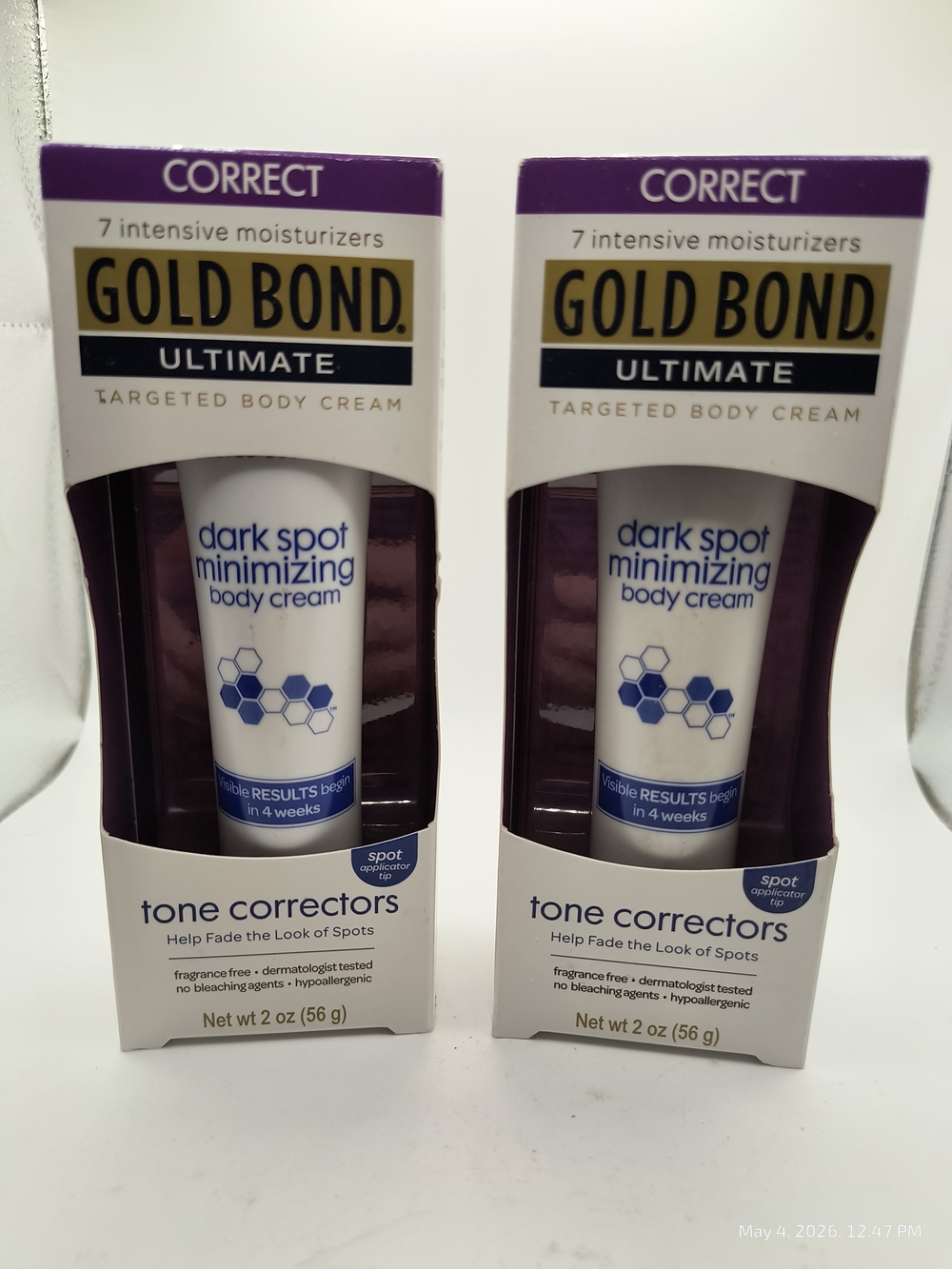 2 Pack Gold Bond Ultimate Dark Spot Minimizing Body Cream Tone Corrector 2oz Eac